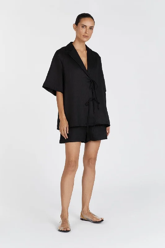 Eclectic Fashion EMELIA BLACK LINEN WRAP SHIRT