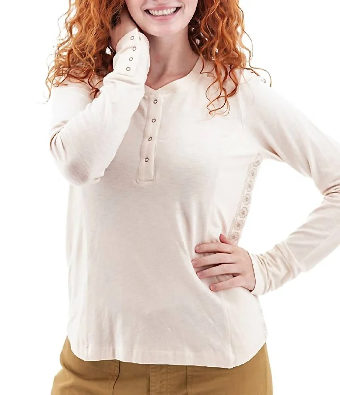 New Arrivals Mandy Embroidered Henley Top In Egret