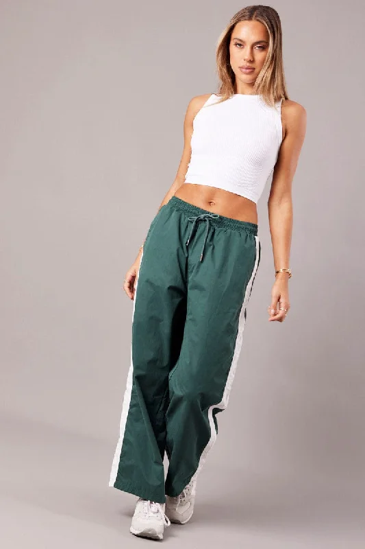 Cheap Women's Clothing Online Green Track Pants Wide Leg