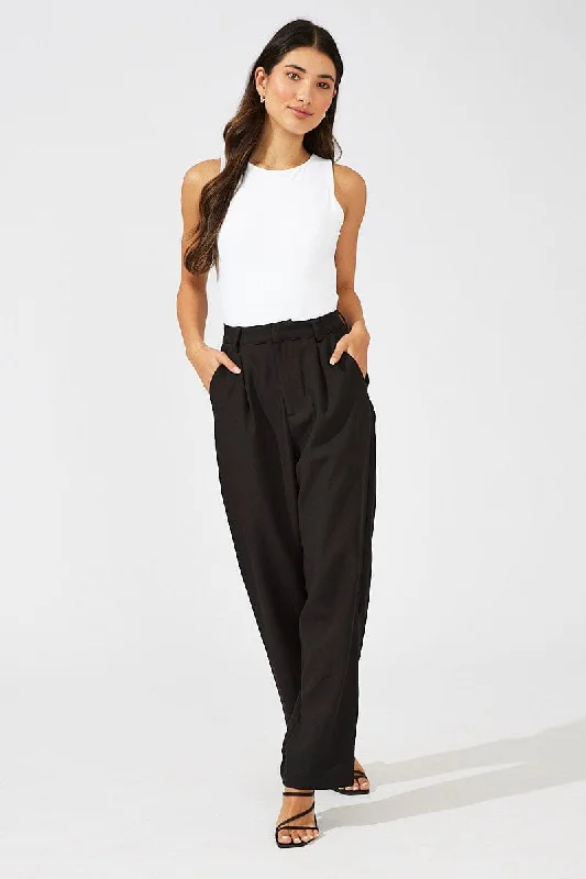 Chic And Edgy Black Wide Leg Pants High Rise