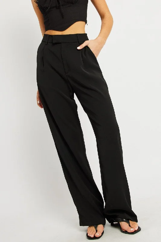 New Arrival Discounts Black Wide Leg Pants Mid Rise