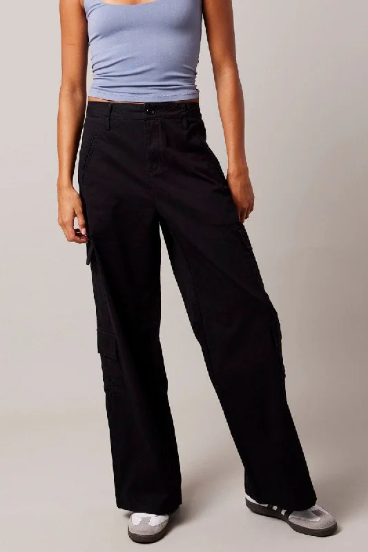 Women's Clothing Boutique Black Cargo Pants Mid Rise