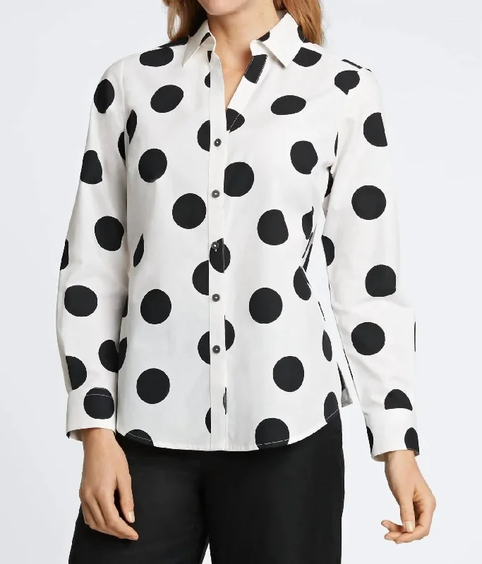 Classic Women's Clothing Styles Mary No Iron Dot Shirt In Black & White