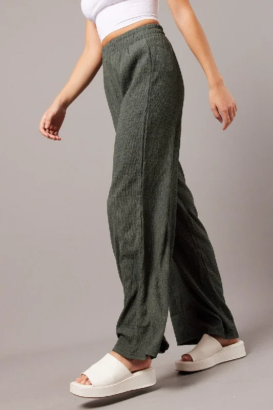 Women's Online Clothing Boutique Green Wide Leg Pants Elasticated Waist