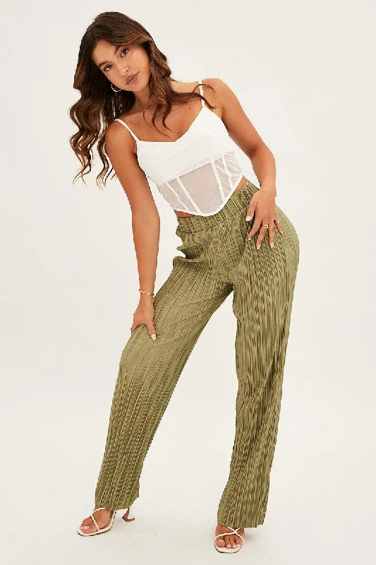 Eclectic Style Wardrobe Green Plisse Pants Wide Leg