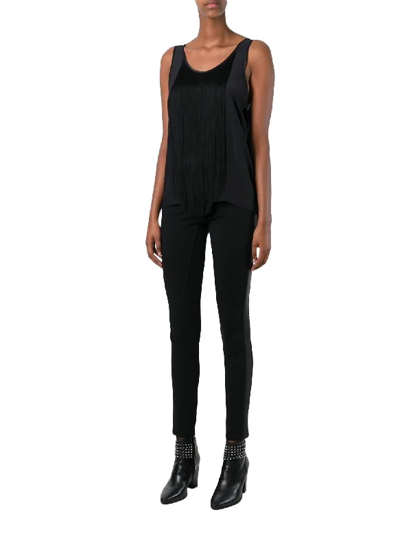 Trendy Street Style Attire Silk Fringe Top In Black