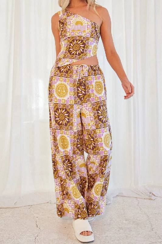 Chic Outfits Multi Abstract Wide Leg Pants High Rise