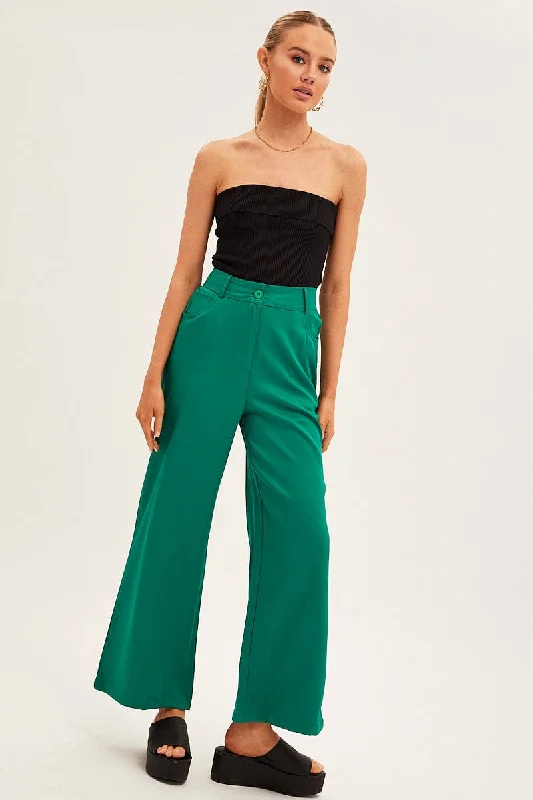 Stylish Statements Green Wide Leg Pants High Rise