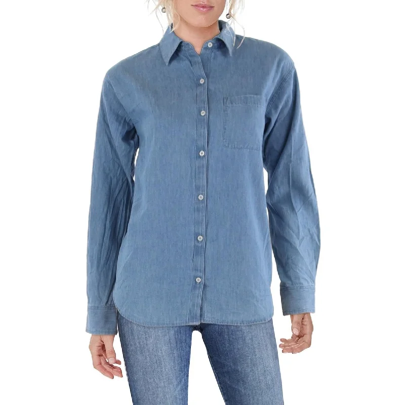 Elegant Simplicity Wardrobe Womens Chambray Office Button-Down Top