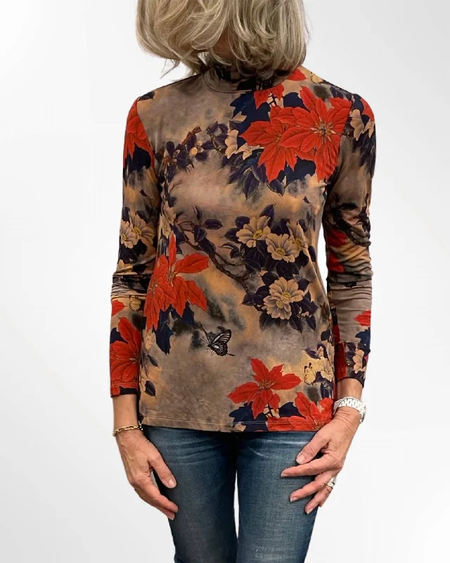 Comfortable Chic Claret Mock Neck Top In Multi