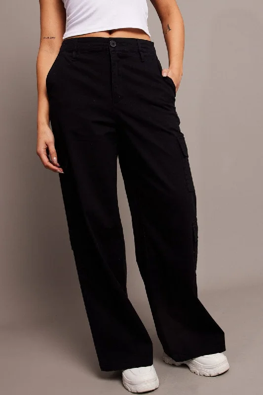 Exclusive Women's Fashion Collection Black Cargo Pants Low Rise