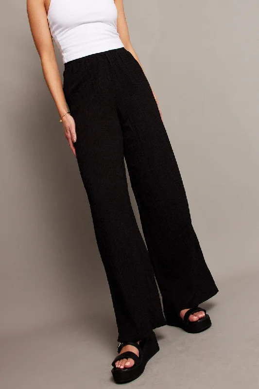 Online Impressions Boutique Black Wide Leg Pants High Rise Textured Fabric