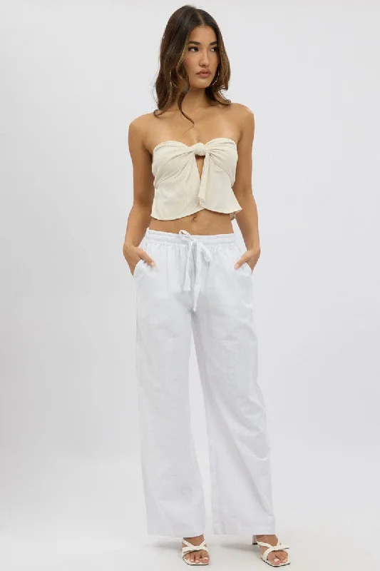 Chic Styles White Wide Leg Pants Elasticated