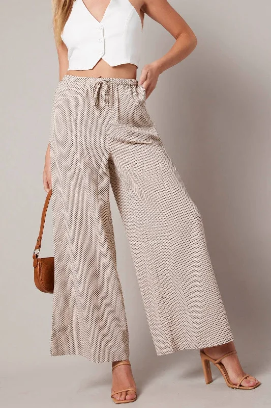 Outfits Ideas Beige Geo Wide Leg Pants High Rise