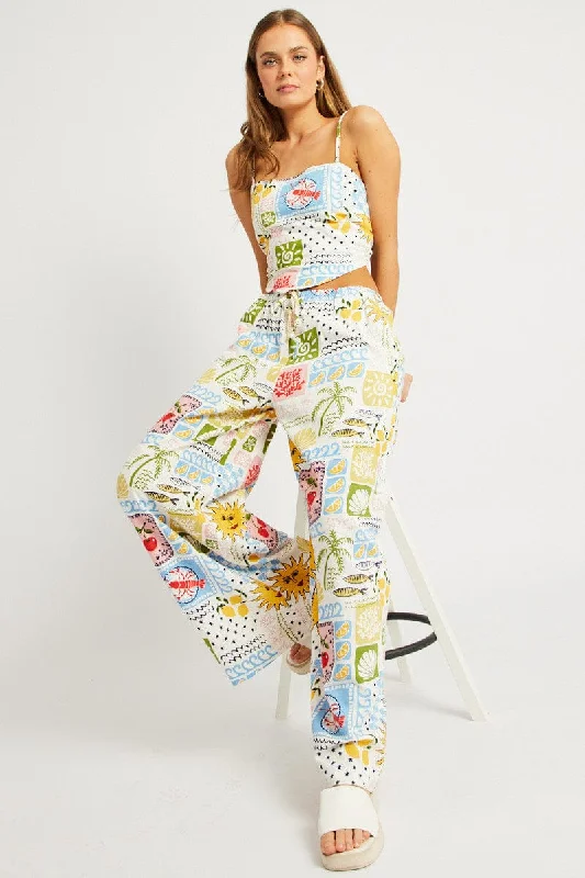 Online Boutiques Multi Abstract Wide Leg Pants High Rise