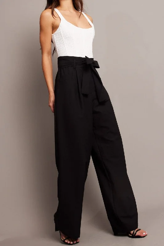 Vintage Style Clothing Sale Black Wide Leg Pants Waist Tie