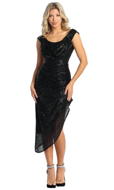 Fashion-forward Women's Wear May Queen MQ1914 - Sequined Asymmetric Hem Prom Dress