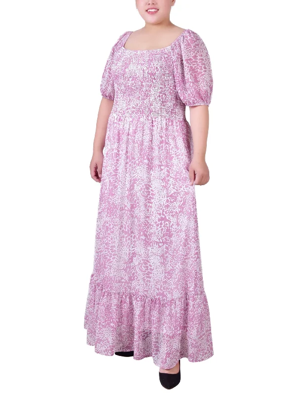 Women's Clothing for All Occasions Plus Size Short Sleeve Smocked Maxi Dress