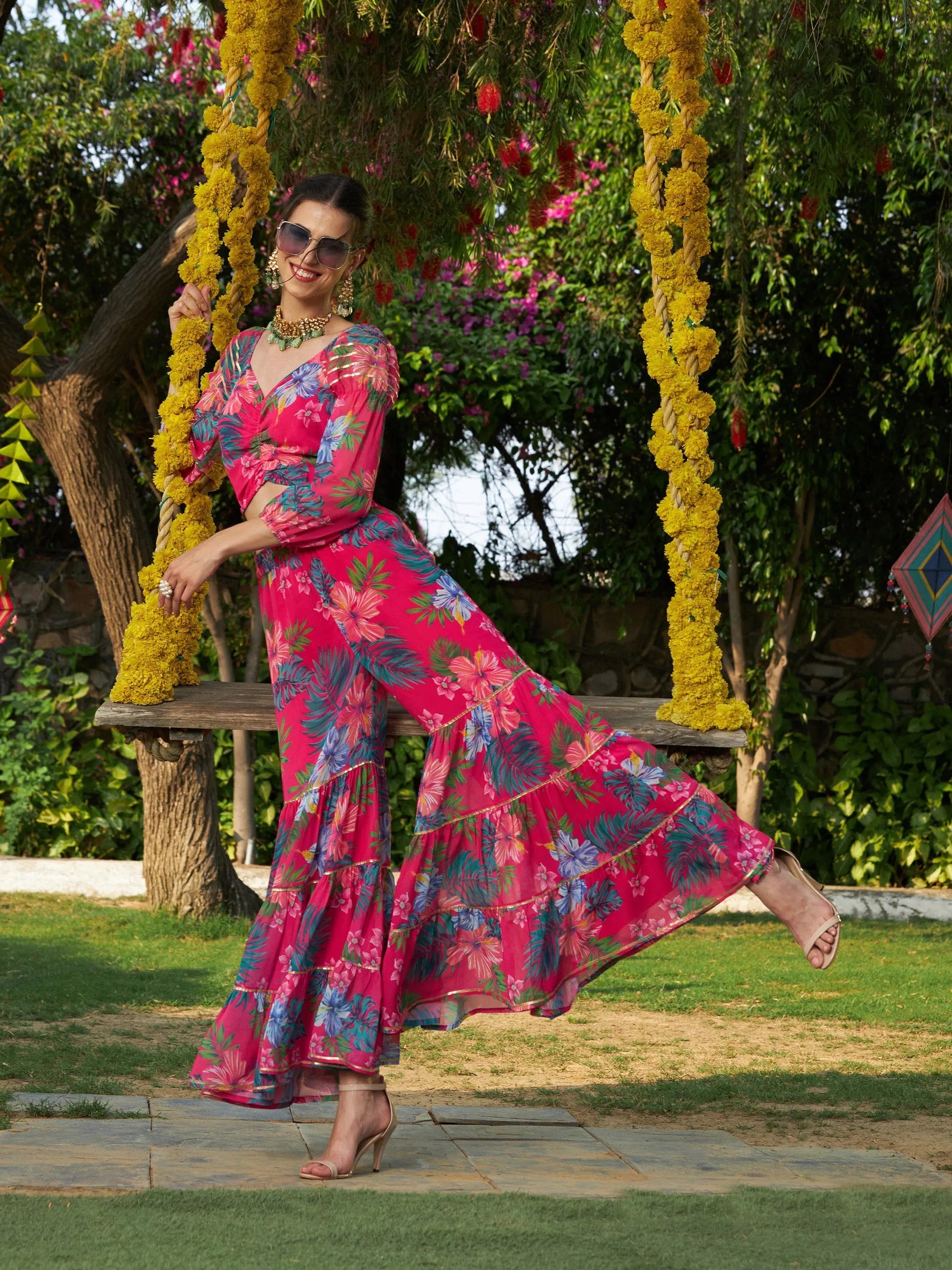 Attire Sale Women Printed Standard Pink Jumpsuits & Sets