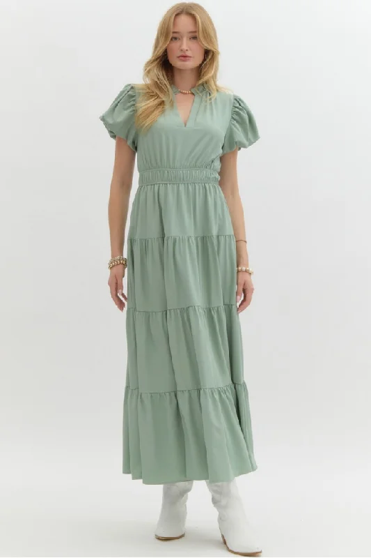 Eclectic Fashion Heidi Tiered Maxi Dress in Sage