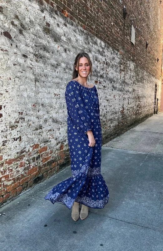 Seasonal Trends Cosette One Size Maxi Dress Blue Bandana