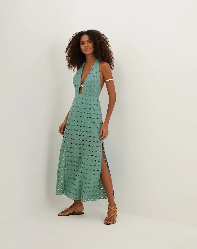 Hot Trends Eyelet Maryse Long Dress - Seaglass