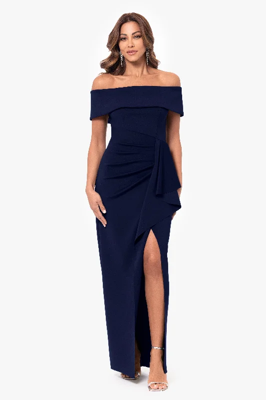 Fashion Sale "Jenny" Long Scuba Off the Shoulder Rouched Dress