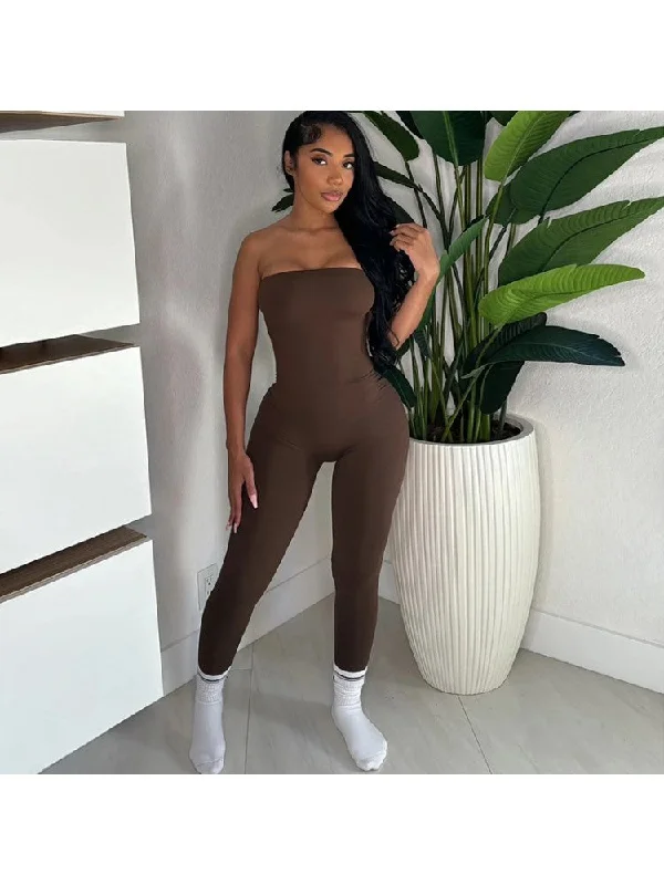 Clearance Sale Plain Color Bodycon Strapless Jumpsuits