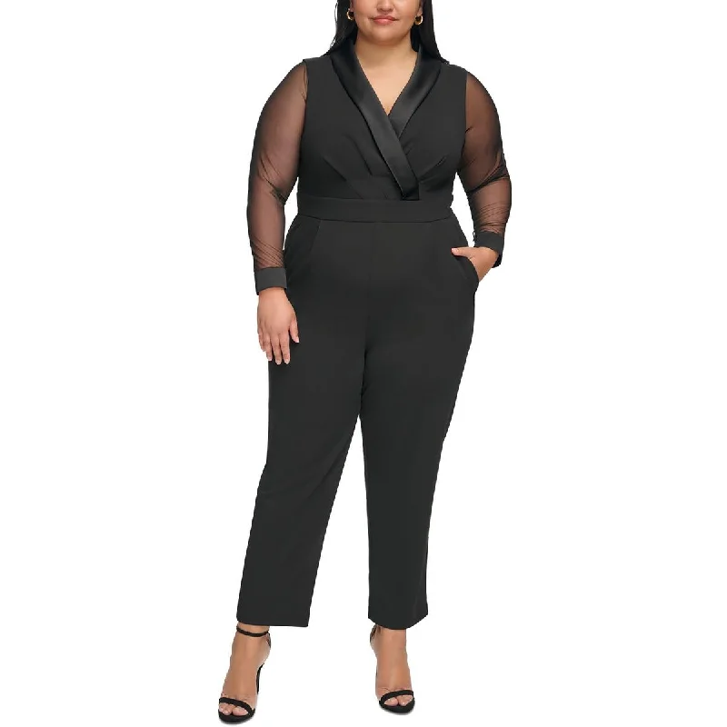 The Latest Trends Jessica Howard Womens Plus Illusion Long Sleeve Jumpsuit