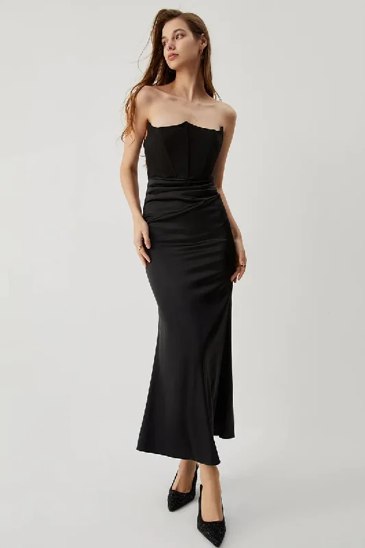 Evening Elegance Reeta Black Strapless Corset Maxi Dress