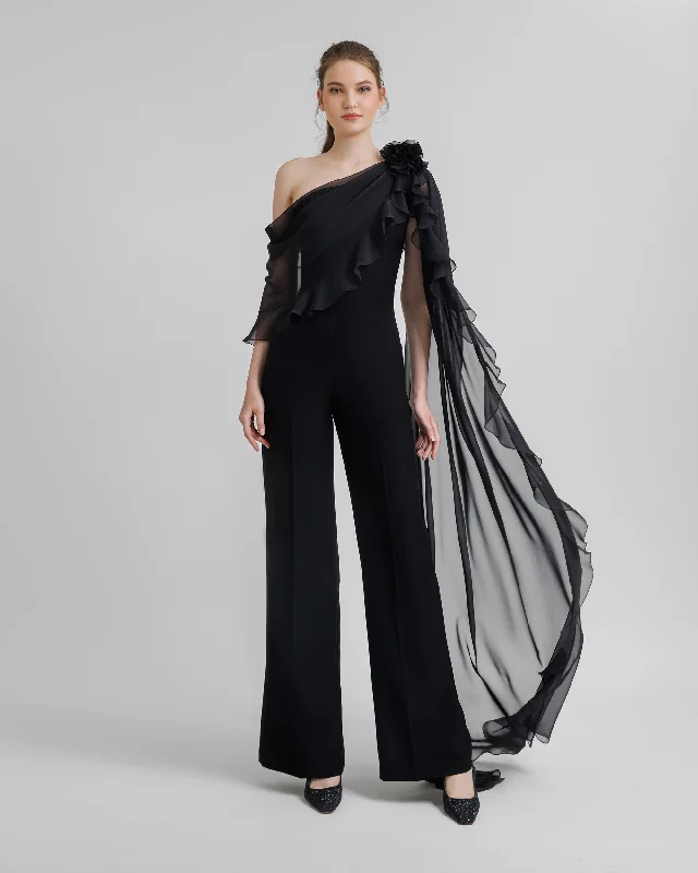 Everyday Basics Jumpsuit With Cape Like Chiffon Sleeves