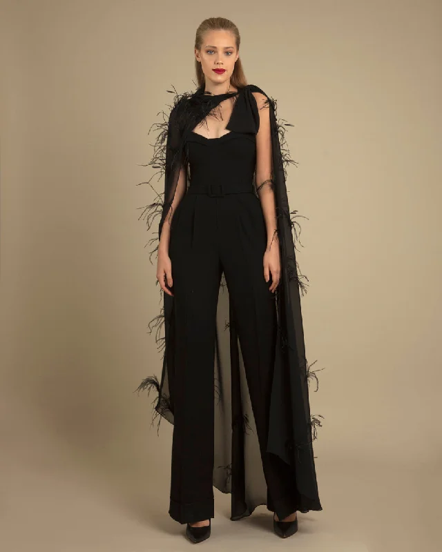 Timeless Elegance Redefined Strapless Cut Jumpsuit with Cape