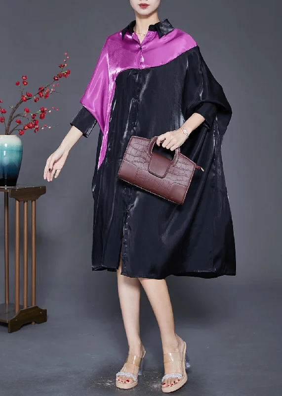 Huge Markdowns Diy Black Oversized Patchwork Silk Maxi Dress Batwing Sleeve