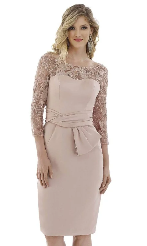 Holiday Discount Feriani Couture - 20108 Lace Quarter Length Sleeve Fitted Dress