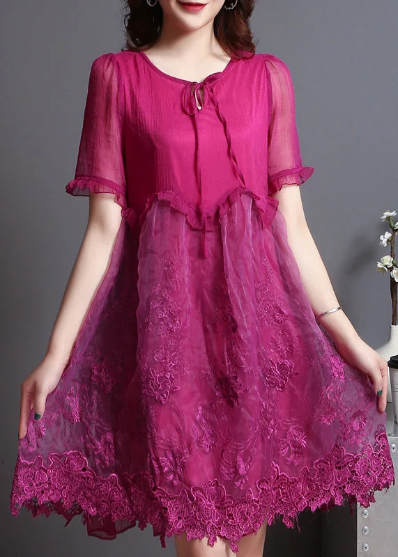 Stylish Everyday Clothing Italian Rose Embroidered Patchwork Silk Party Dress Summer