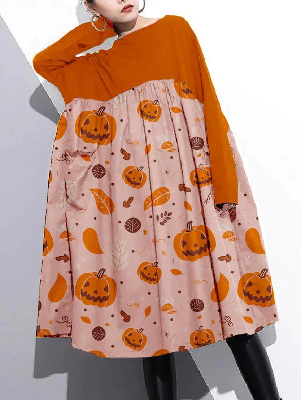 Casual Fashion Elegant Cinched o neck Cotton clothes For Women Tutorials  Orange-pumpkin Dresses