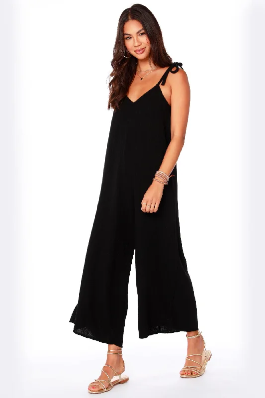 Trendy Women's Wear Tie Shoulder Jumpsuit - Black