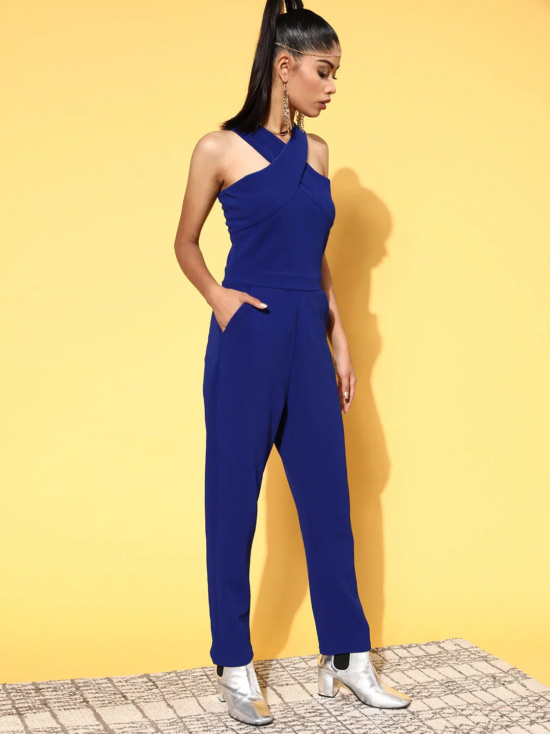 The Epitome Of Modern Women's Fashion Women Solid Standard Blue Jumpsuits & Sets