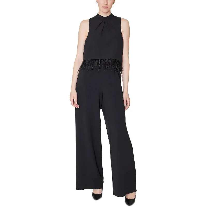 Women's Trendy Outfits Julia Jordan Womens Feather Trim Overlay Jumpsuit