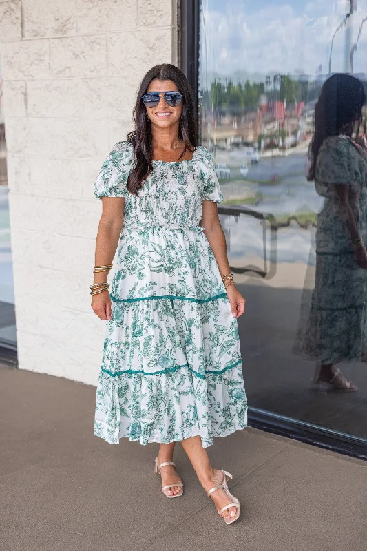 Cool Prices Green Floral Gardens Midi Dress