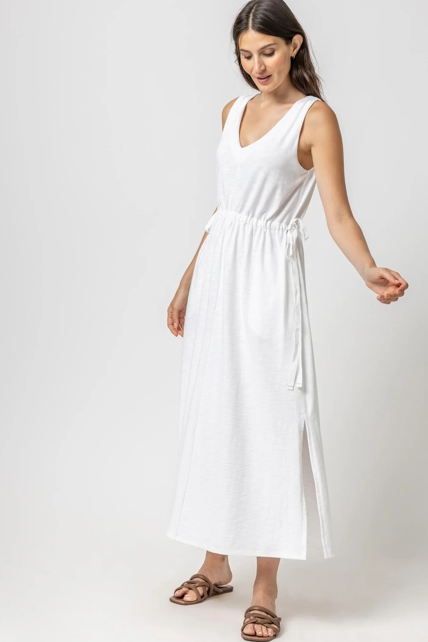 Women's Formal Wear Drawcord Waist Maxi Dress in White