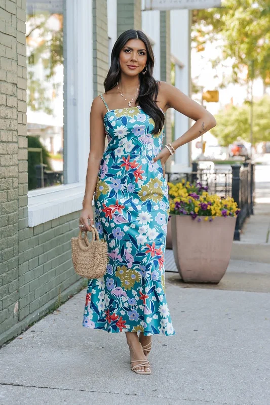 Trendy Styles Silky Green Floral Maxi Dress - FINAL SALE