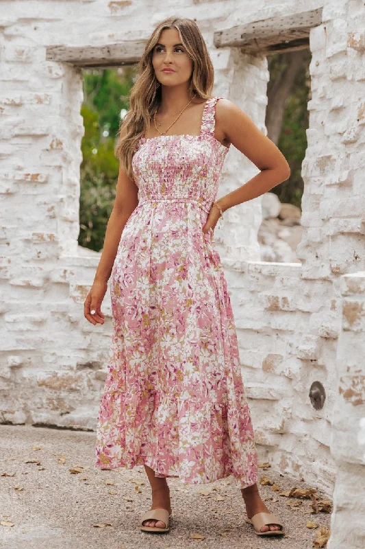 Absurdly Cheap Sale Caribbean Pink Floral Smocked Maxi Dress