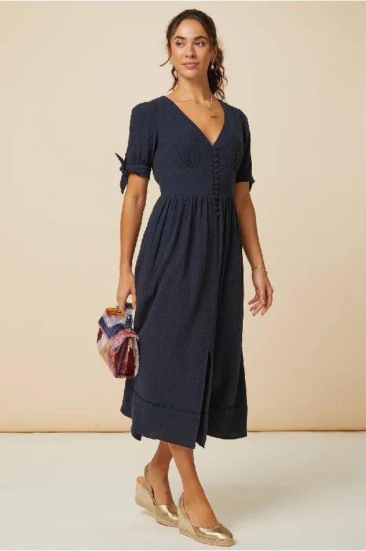 Plus Size Women's Fashion and Clothing Olga Cheesecloth Dress | Navy