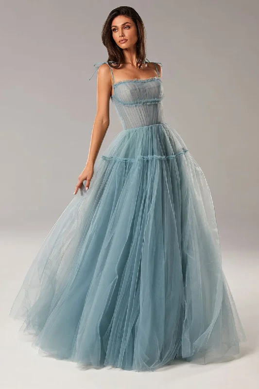 Save Big Alluring Beauty Tie-Strap Tulle Maxi Dress