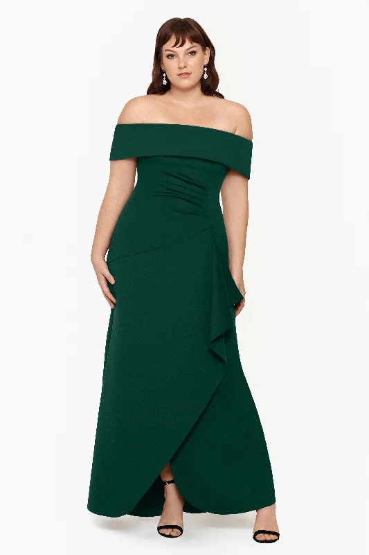 Designer Women's Fashion Online Plus "Hailey" Long Scuba Crepe Off the Shoulder Gown