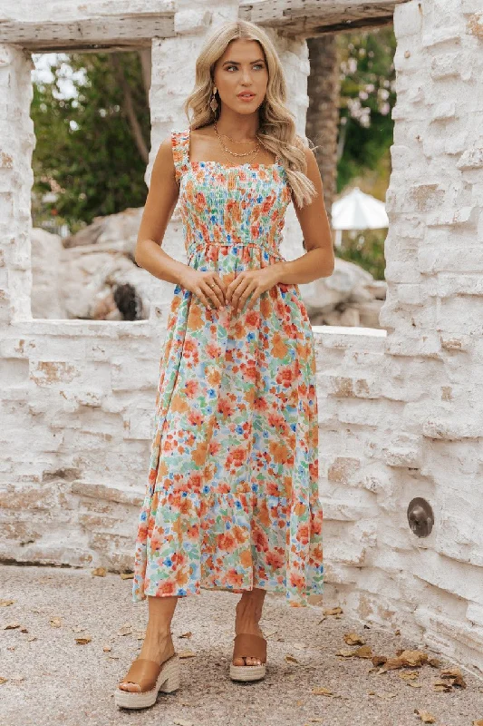 The Latest Trends Caribbean Green Floral Smocked Maxi Dress