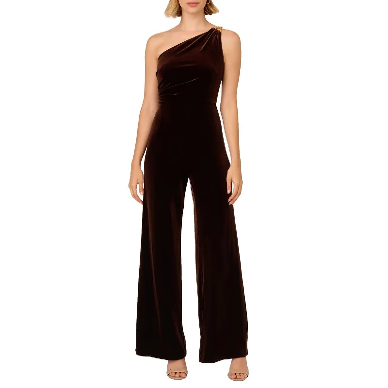 Chic & Cozy Collection Adrianna Papell Womens Velvet Bead Knot Jumpsuit