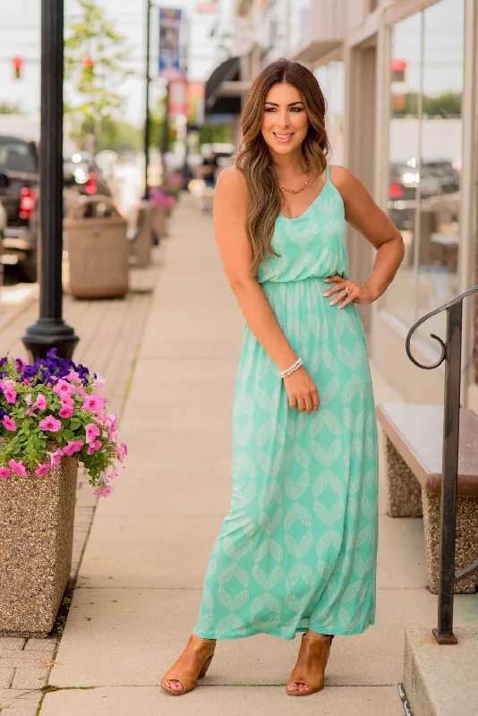 The Latest Fashion Trends Lined Diamonds Thin Strapped Maxi Dress