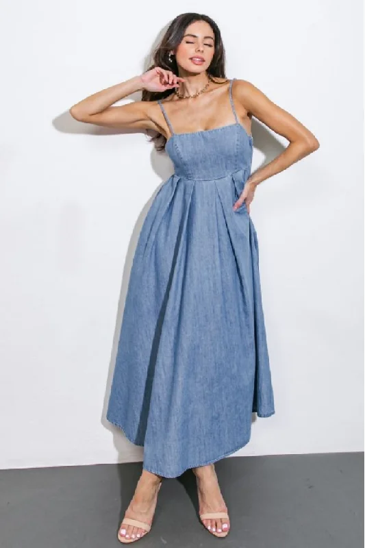 Women Wear Boutique Erin Denim Maxi Dress